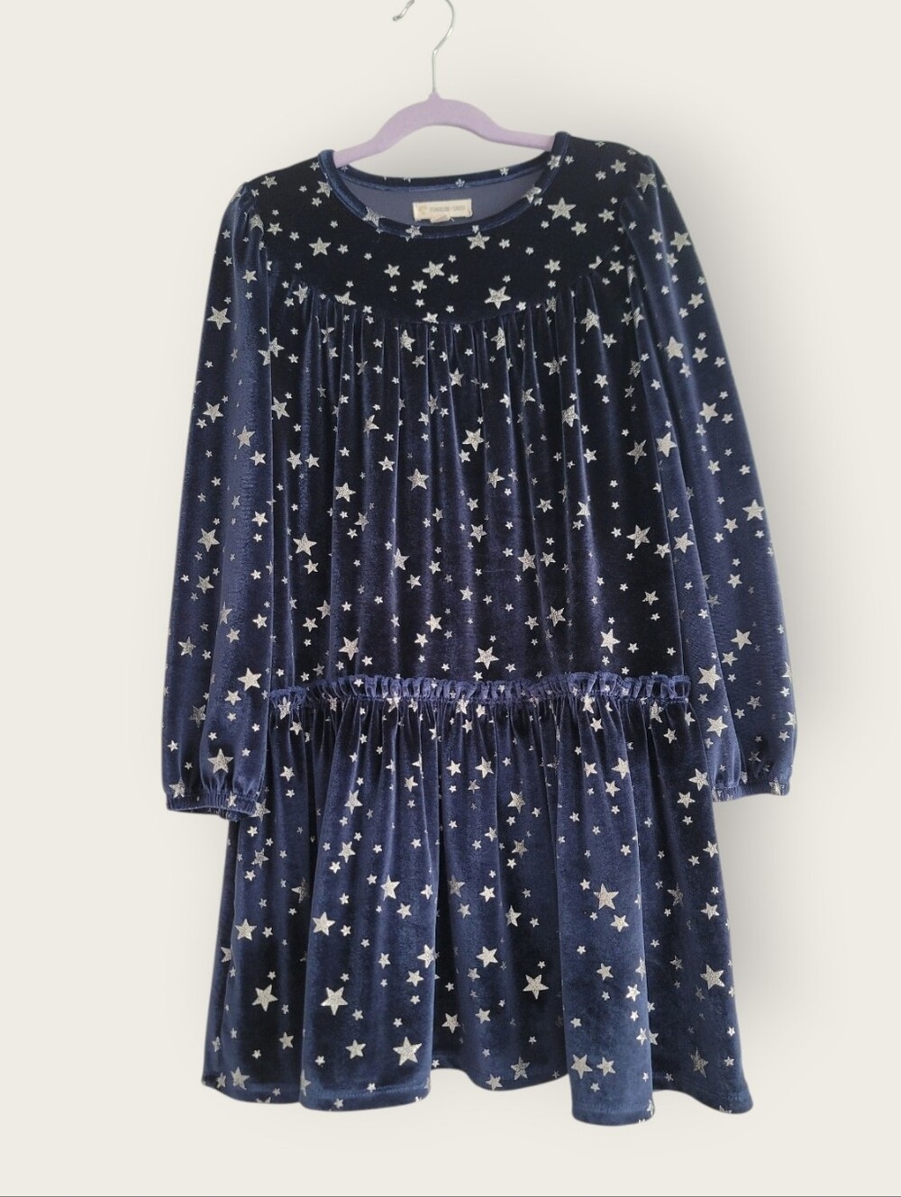 Tucker + Tate Girls 7 Velvet Dress Metallic Stars Celestial Tiered New Year Blue